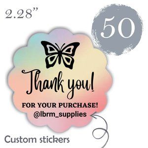 50 Thank you Stickers Thermal Scalloped flowers Glossy